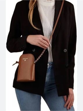 Michael Kors Brown Pebbled Leather Mini Crossbody Phone Pouch